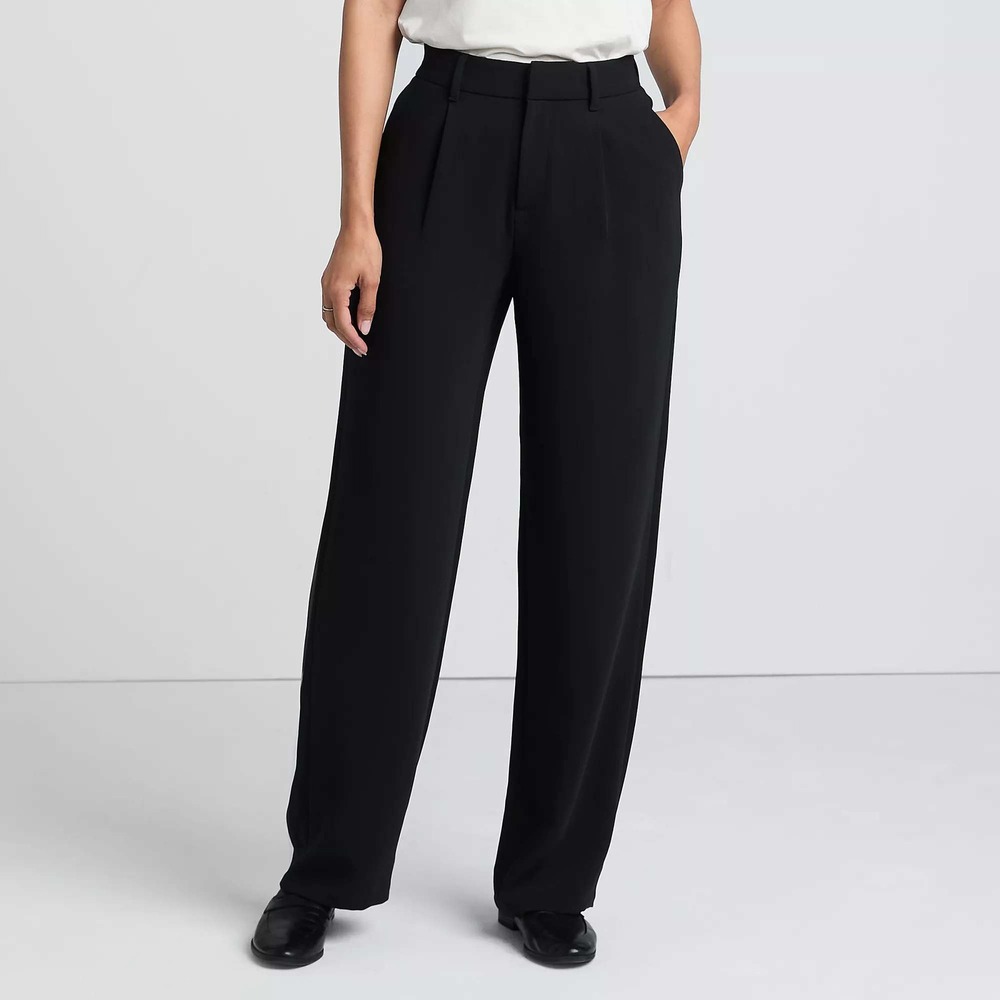Lands End Womens Crepe High Riseâ Pleated Wide Leg Pants Size 16 Black Tailored